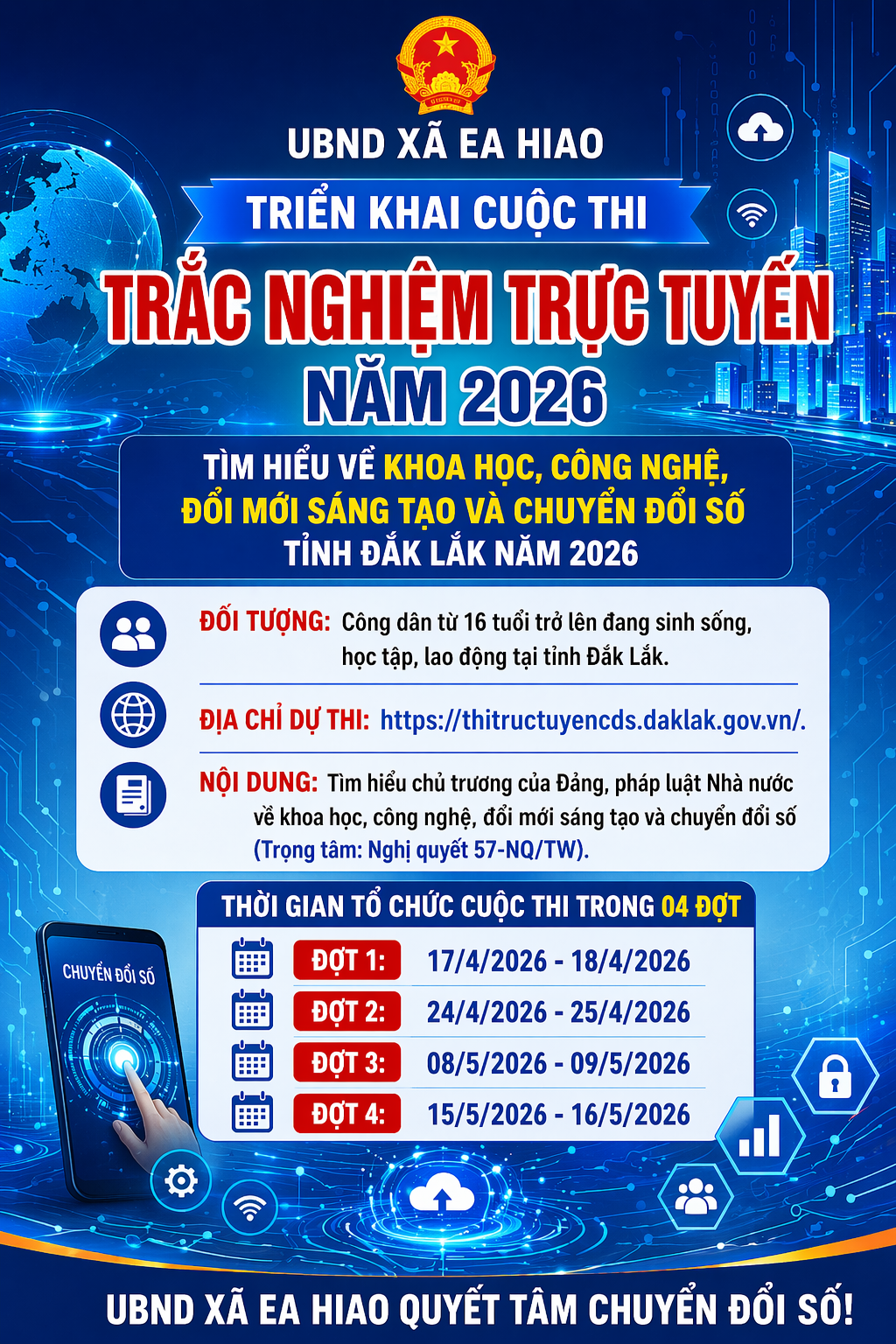 Cuộc thi trắc nghiệm trực tuyến tìm hiểu về khoa học, công nghệ, đổi mới sáng tạo và chuyển đổi số tỉnh Đắk Lắk năm 2026